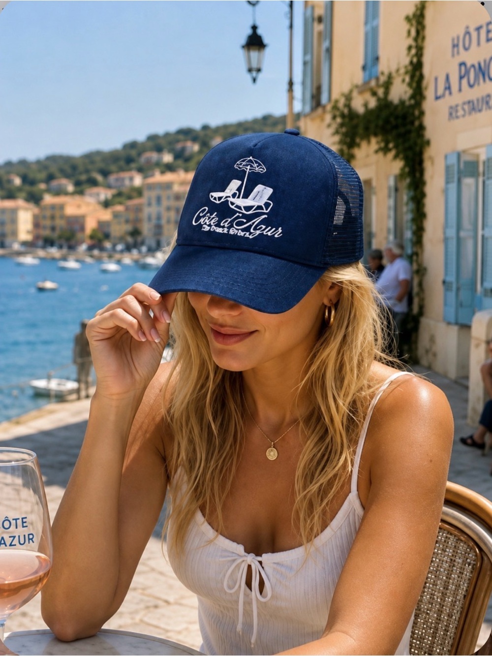 ANTHROPOLOGIE X CONEY ISLAND PICNIC
Cote d’Azure Trucker Hat in Denim Blue